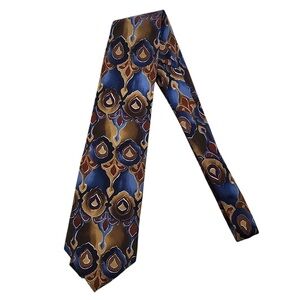 Cellini Linea Uomo Mens Silk Tie Blue Tan Gold Length 58"